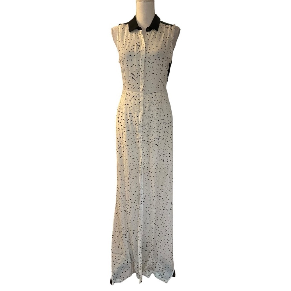 NWT ALC 100% Silk Cut Out Waist‎ Sleeveless Shirt Maxi Dress SZ 6 Black White